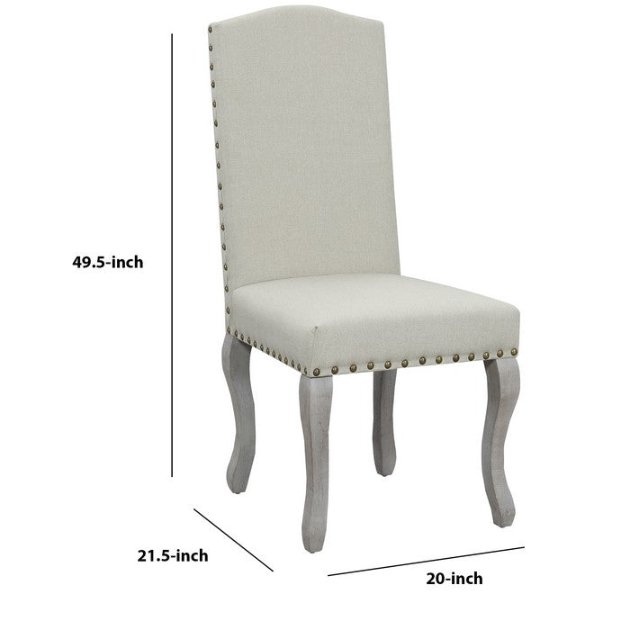 Camelback Fabric Upholstered Dining Chair with Nailheads, Set of 2, Gray