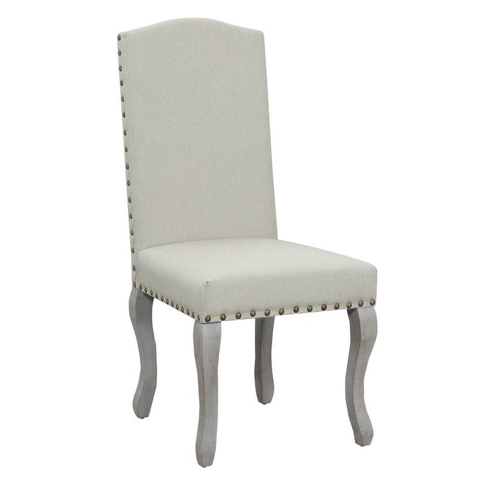 Camelback Fabric Upholstered Dining Chair with Nailheads, Set of 2, Gray