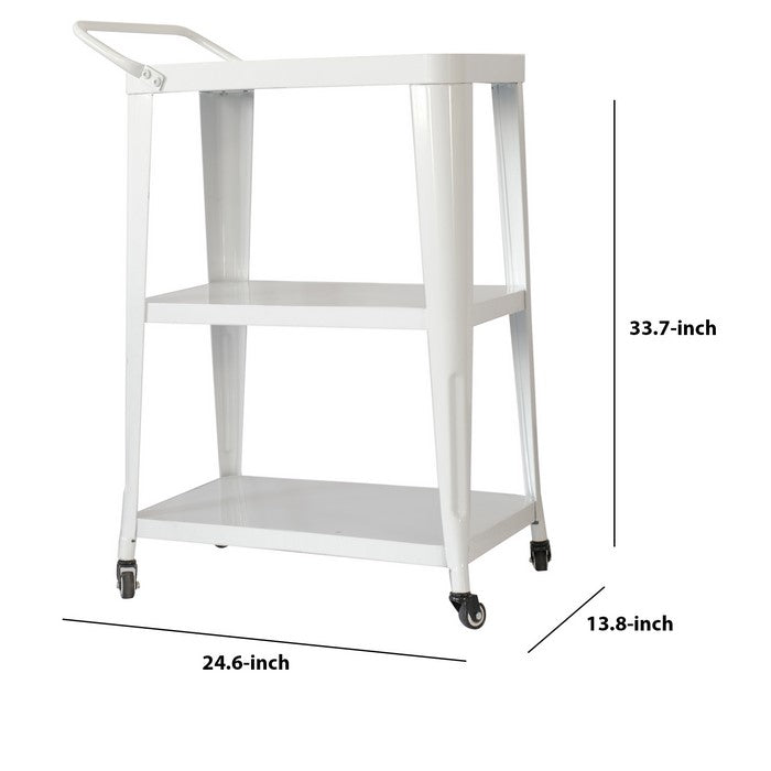 Industrial Style 3 Tier Metal Serving Cart with Casters, White