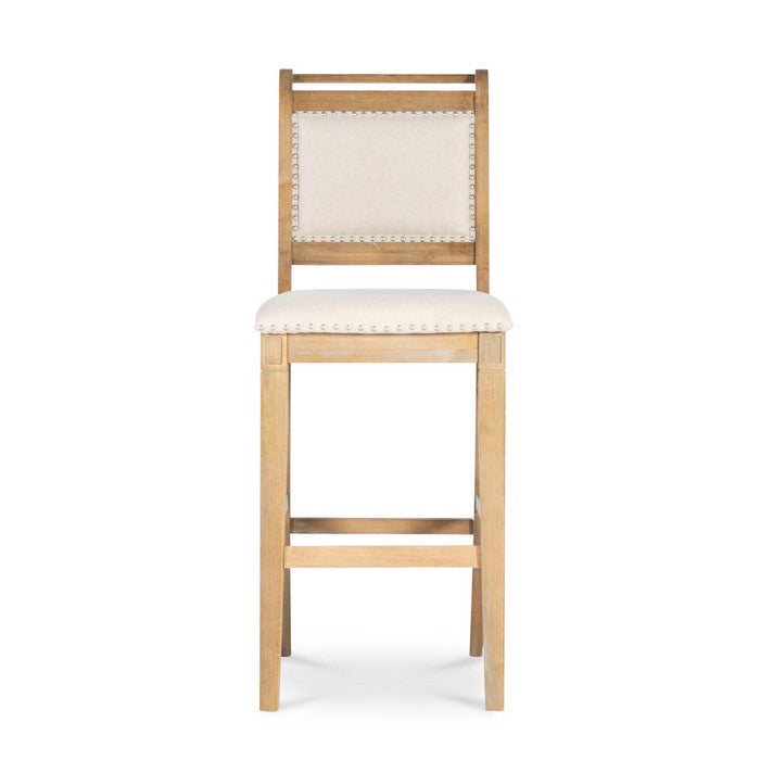 Nailhead Trim Fabric Upholstered Wooden Frame Bar Stool, Beige and Brown