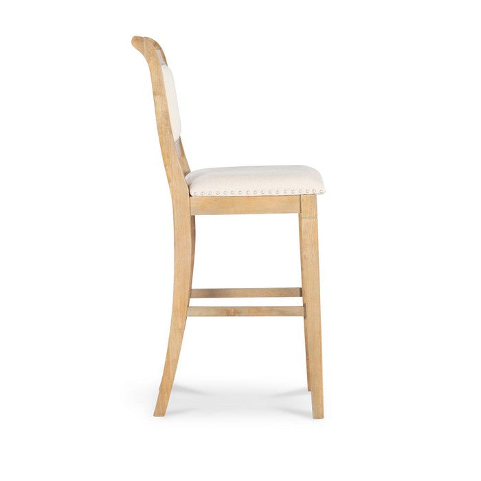 Nailhead Trim Fabric Upholstered Wooden Frame Bar Stool, Beige and Brown