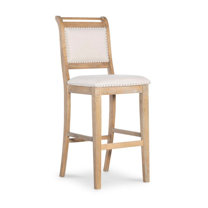 Nailhead Trim Fabric Upholstered Wooden Frame Bar Stool, Beige and Brown