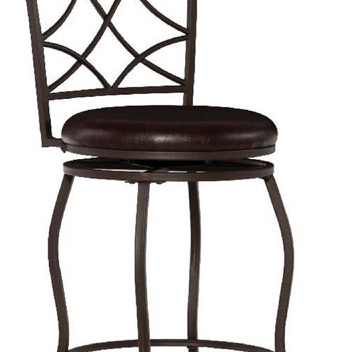 Round Metal Frame Leatherette Padded Adjustable Stool, Set of 3, Brown