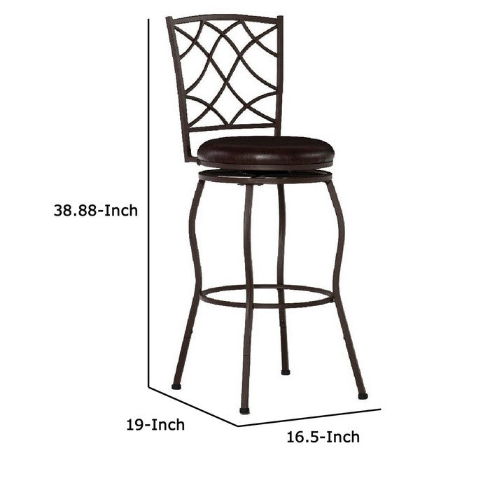 Round Metal Frame Leatherette Padded Adjustable Stool, Set of 3, Brown