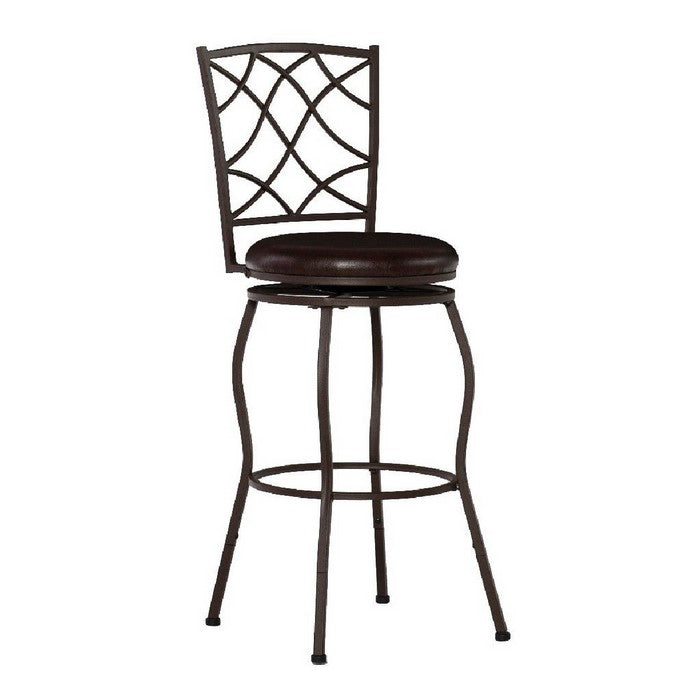 Round Metal Frame Leatherette Padded Adjustable Stool, Set of 3, Brown