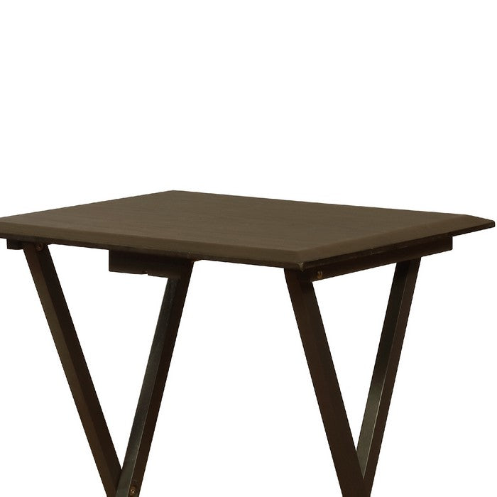 4 Piece Wood and Metal Frame Tray Table with Stand, Dark Gray