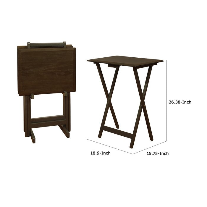 4 Piece Wood and Metal Frame Tray Table with Stand, Dark Gray
