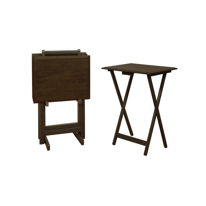 4 Piece Wood and Metal Frame Tray Table with Stand, Dark Gray