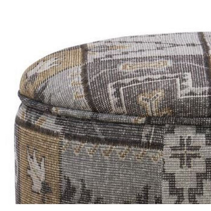 Round Fabric Upholstered Wooden Frame Storage Ottoman, Gray