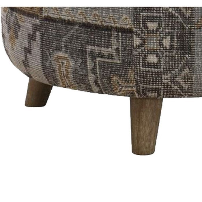 Round Fabric Upholstered Wooden Frame Storage Ottoman, Gray