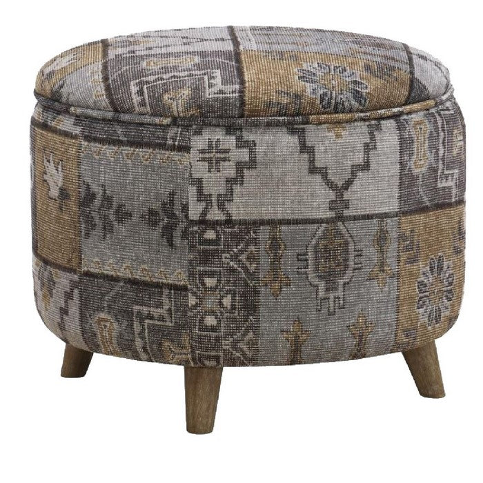 Round Fabric Upholstered Wooden Frame Storage Ottoman, Gray