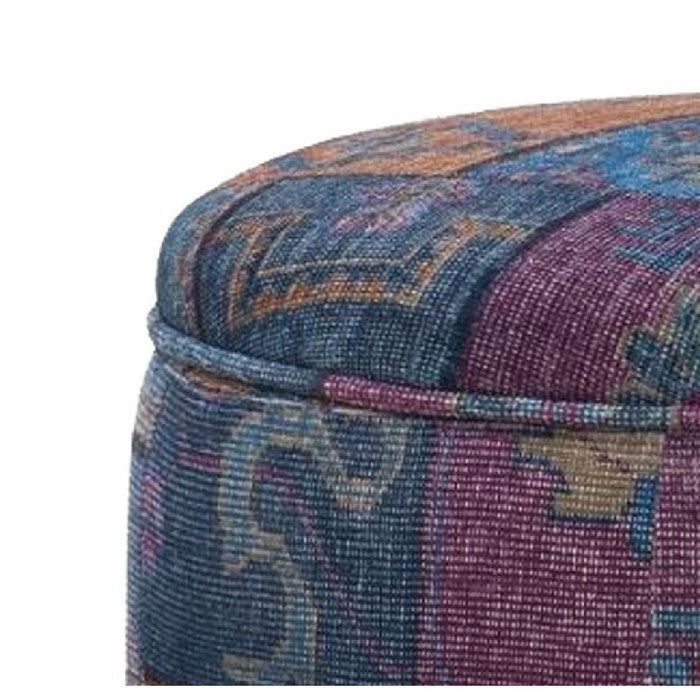 Round Fabric Upholstered Wooden Frame Storage Ottoman, Multicolor
