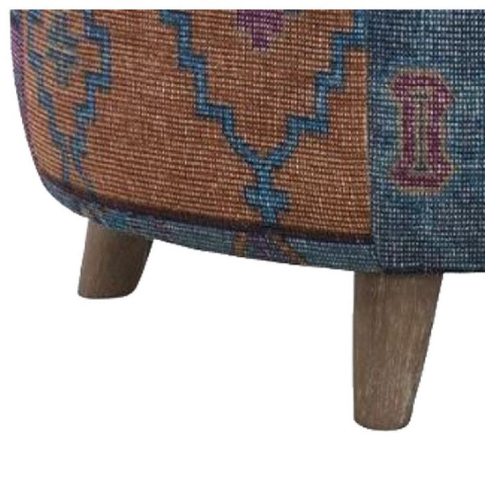 Round Fabric Upholstered Wooden Frame Storage Ottoman, Multicolor