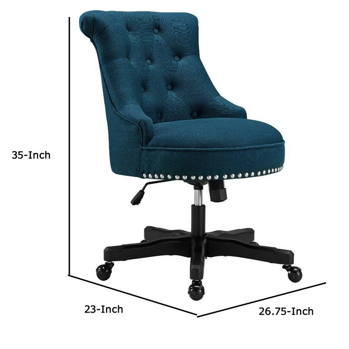 Nailhead Trim Fabric Upholstered Office Chair with Adjustable Height, Blue