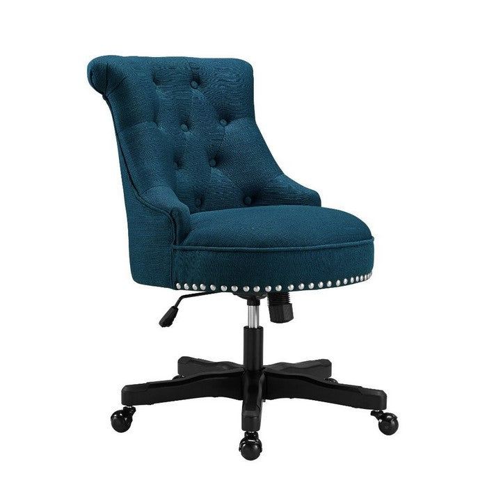 Nailhead Trim Fabric Upholstered Office Chair with Adjustable Height, Blue