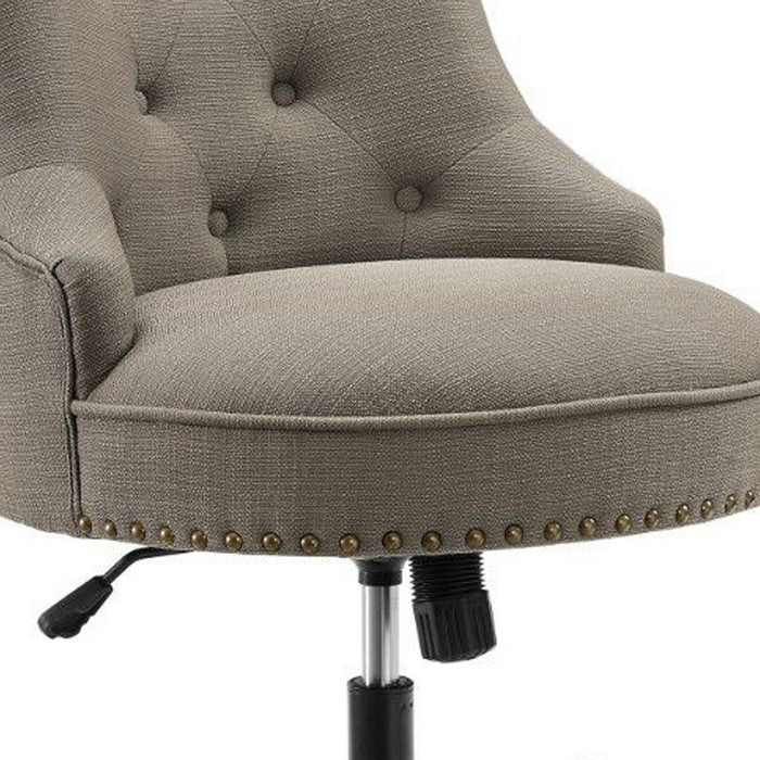 Nailhead Trim Fabric Upholstered Office Chair with Adjustable Height, Gray