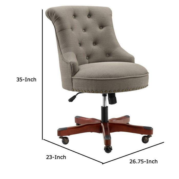 Nailhead Trim Fabric Upholstered Office Chair with Adjustable Height, Gray