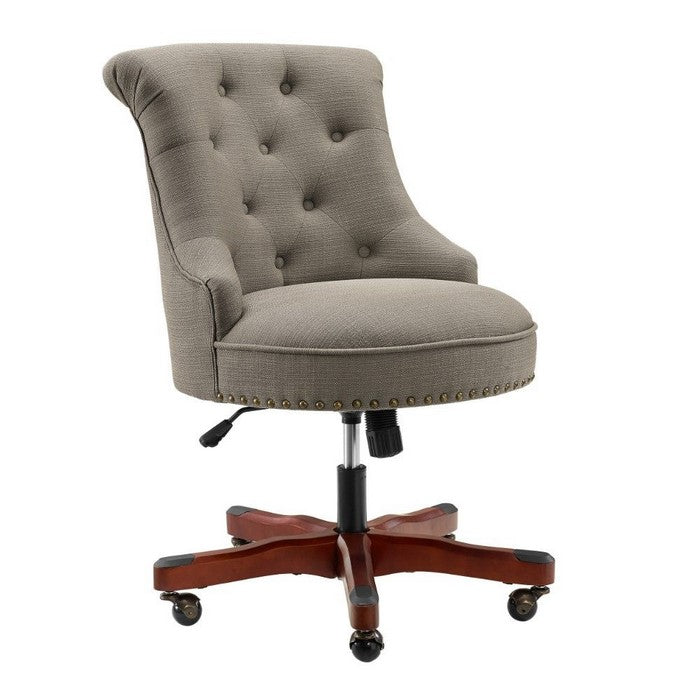 Nailhead Trim Fabric Upholstered Office Chair with Adjustable Height, Gray