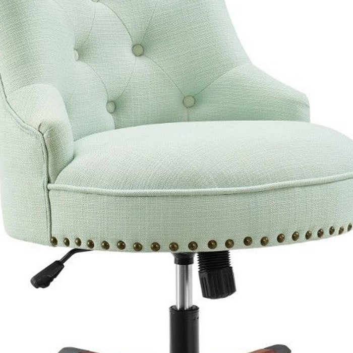 Nailhead Fabric Upholstered Office Chair with Adjustable Height, Mint Green