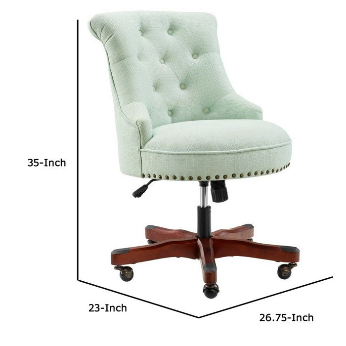 Nailhead Fabric Upholstered Office Chair with Adjustable Height, Mint Green