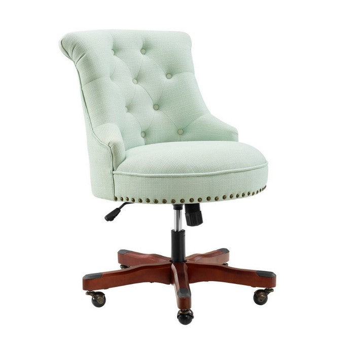 Nailhead Fabric Upholstered Office Chair with Adjustable Height, Mint Green