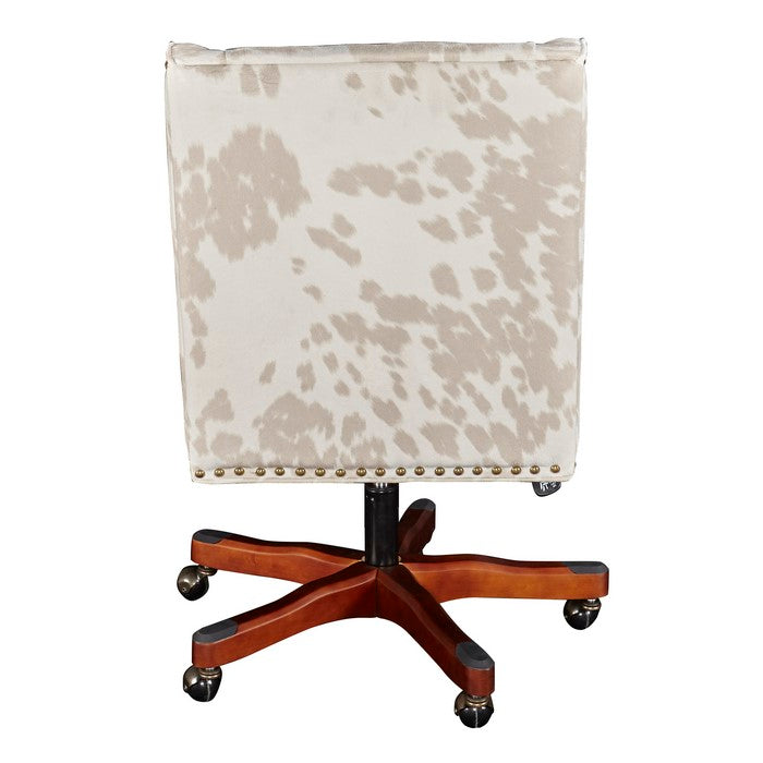 Cow Print Fabric Upholstered Swivel Office Chair, White and Brown