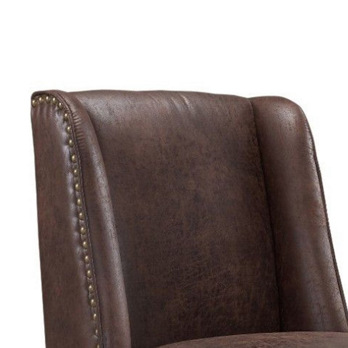 Nailhead Trim Leatherette Swivel Office Chair with Casters, Brown