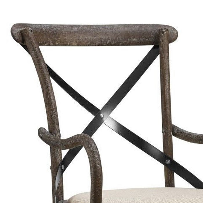 Fabric Padded Wooden Frame Swivel Office Chair with Casters,Beige and Brown
