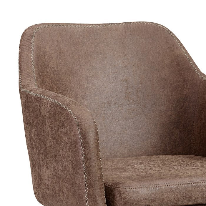 Leatherette Metal Frame Swivel Office Chair with Sloped Armrests, Brown