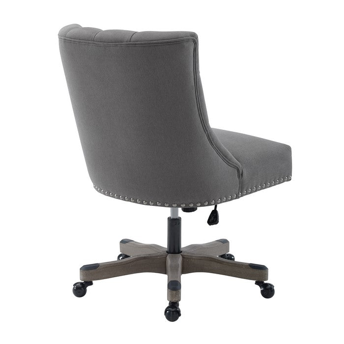 Button Tufted Fabric Upholstered Swivel Office Chair with Casters, Gray