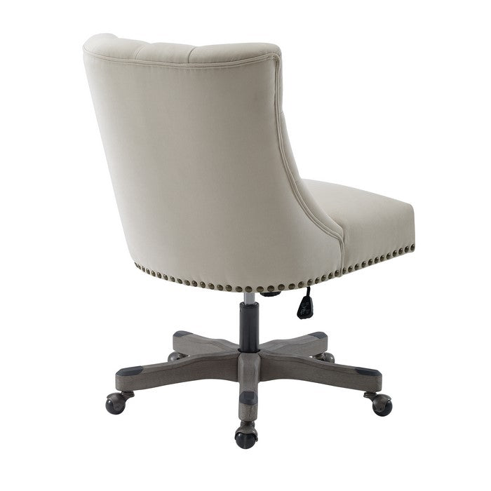 Button Tufted Fabric Upholstered Swivel Office Chair with Casters, White