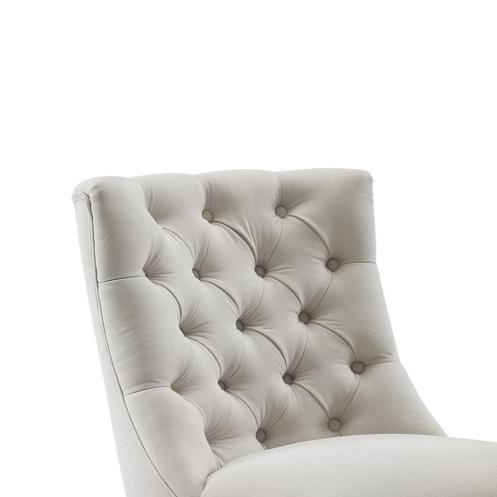 Button Tufted Fabric Upholstered Swivel Office Chair with Casters, White