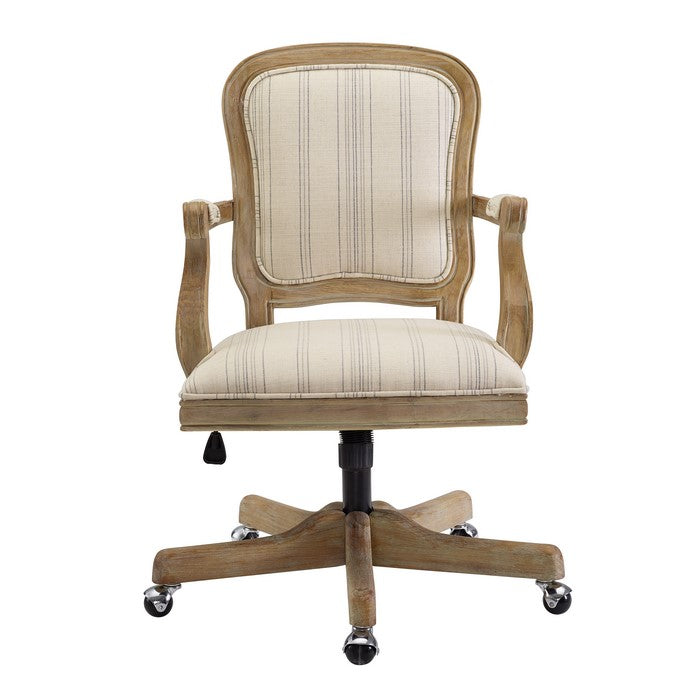 Striped Fabric Upholstered Office Swivel Chair with Adjustable Height, Beige
