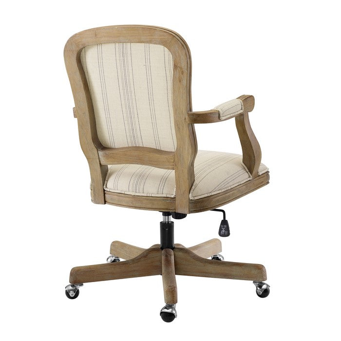 Striped Fabric Upholstered Office Swivel Chair with Adjustable Height, Beige