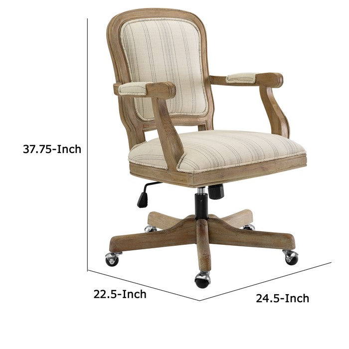 Striped Fabric Upholstered Office Swivel Chair with Adjustable Height, Beige