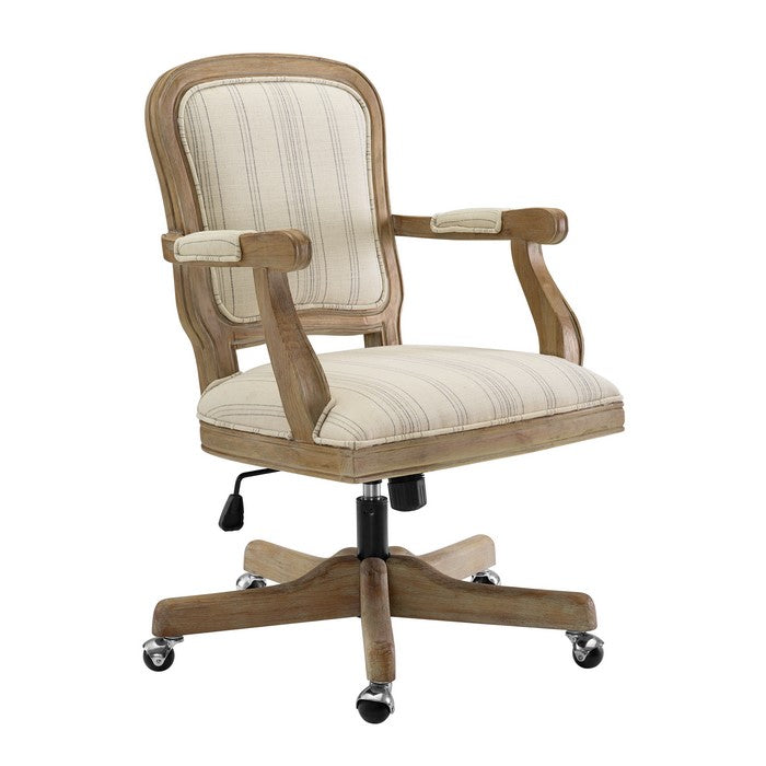 Striped Fabric Upholstered Office Swivel Chair with Adjustable Height, Beige
