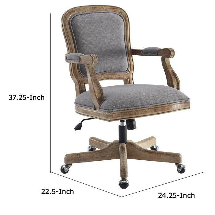 Fabric Upholstered Wooden Office Swivel Chair with Adjustable Height, Gray
