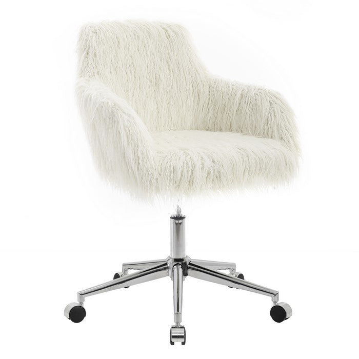 Faux Fur Upholstered Metal Frame Office Swivel Chair with Casters, White
