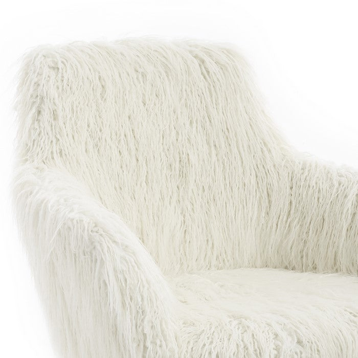 Faux Fur Upholstered Metal Frame Office Swivel Chair with Casters, White