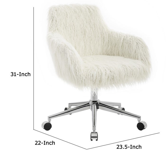 Faux Fur Upholstered Metal Frame Office Swivel Chair with Casters, White