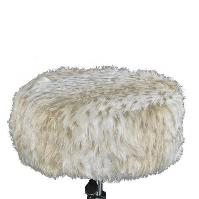 Round Faux Fur Upholstered Swivel Metal Frame Stool with Casters, Cream