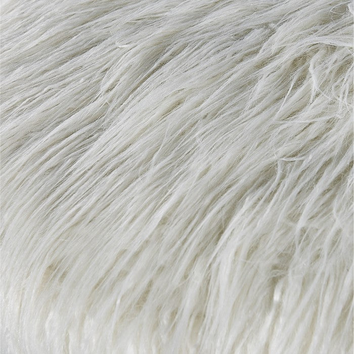 Faux Fur Upholstered Metal Frame Swivel Stool, White and Chrome