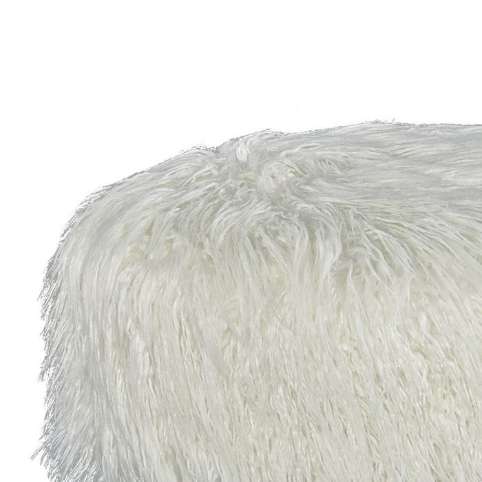 Faux Fur Upholstered Metal Frame Swivel Stool, White and Chrome