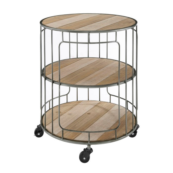 3 Tier Wood and Metal Frame Rolling Cart with Casters, Brown and Silver