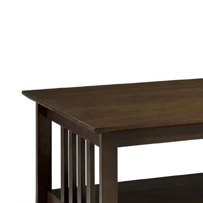 Rectangular Wooden Frame Coffee Table with Angled Legs and Open Shelf,Brown