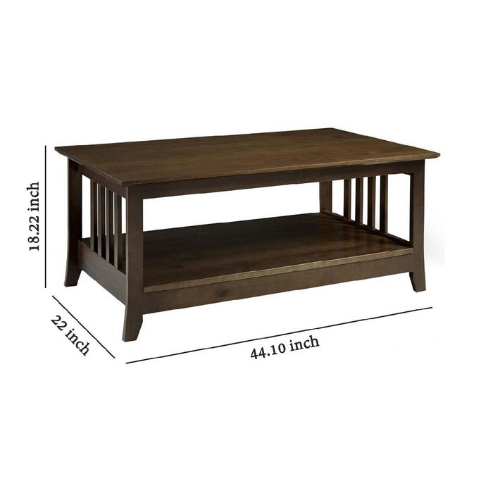 Rectangular Wooden Frame Coffee Table with Angled Legs and Open Shelf,Brown
