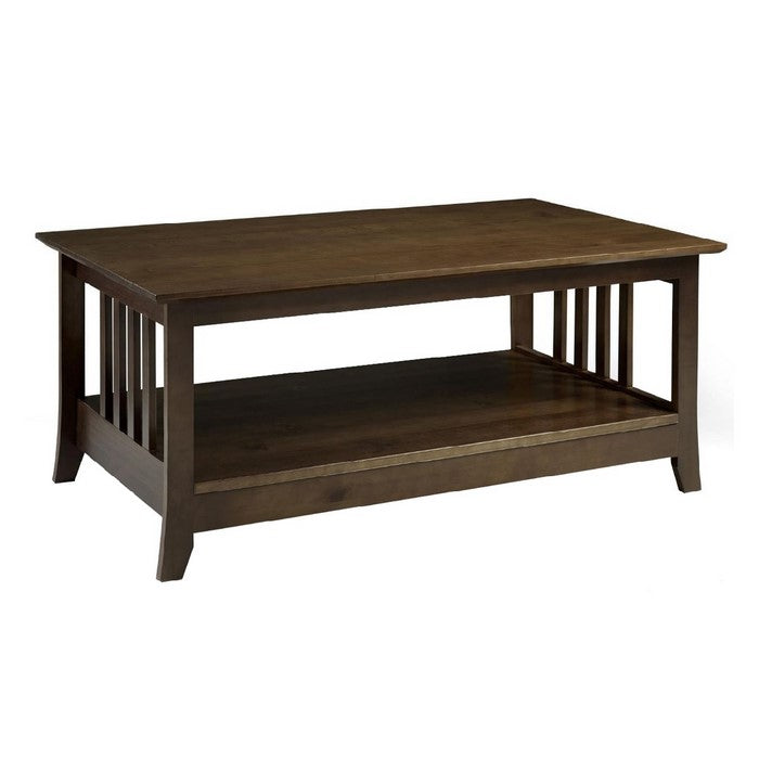 Rectangular Wooden Frame Coffee Table with Angled Legs and Open Shelf,Brown