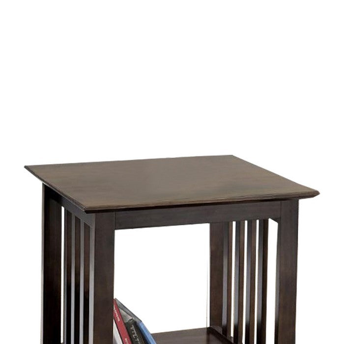 Rectangular Wooden Frame End Table with Angled Legs and Open Shelf, Brown
