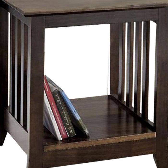 Rectangular Wooden Frame End Table with Angled Legs and Open Shelf, Brown