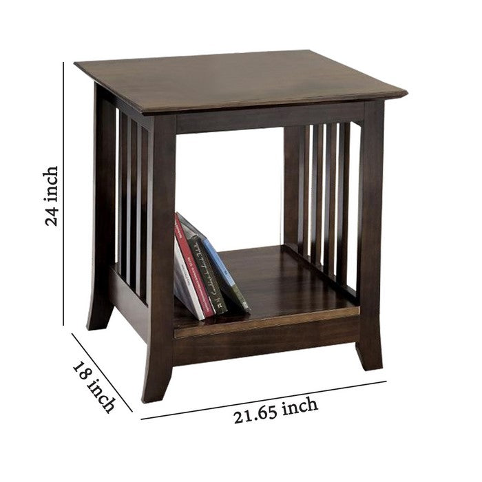 Rectangular Wooden Frame End Table with Angled Legs and Open Shelf, Brown